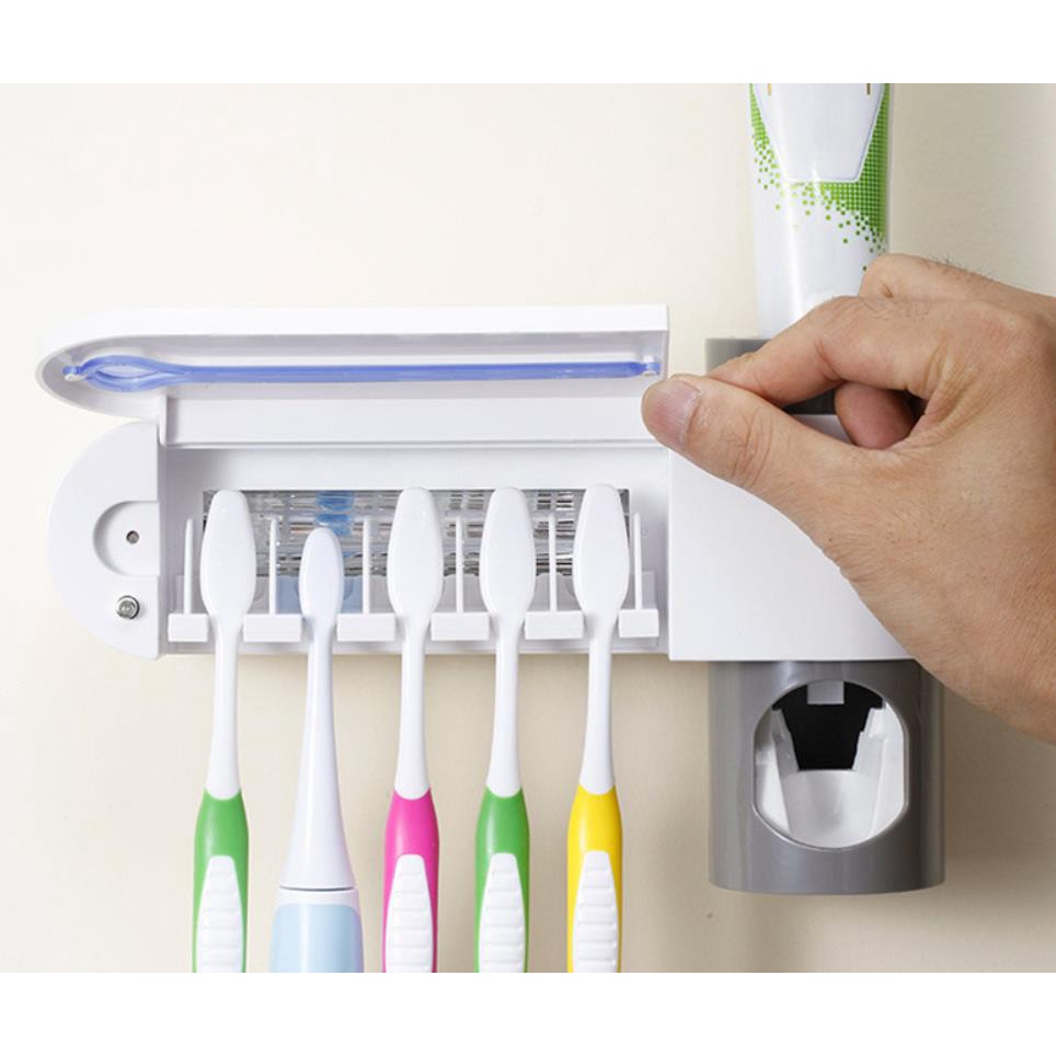 Dispenser Odol Tempat Sikat Gigi TOUCH ME Rak ToothPaste &amp; Brush Set WHITE Otomatis Pasta Holder