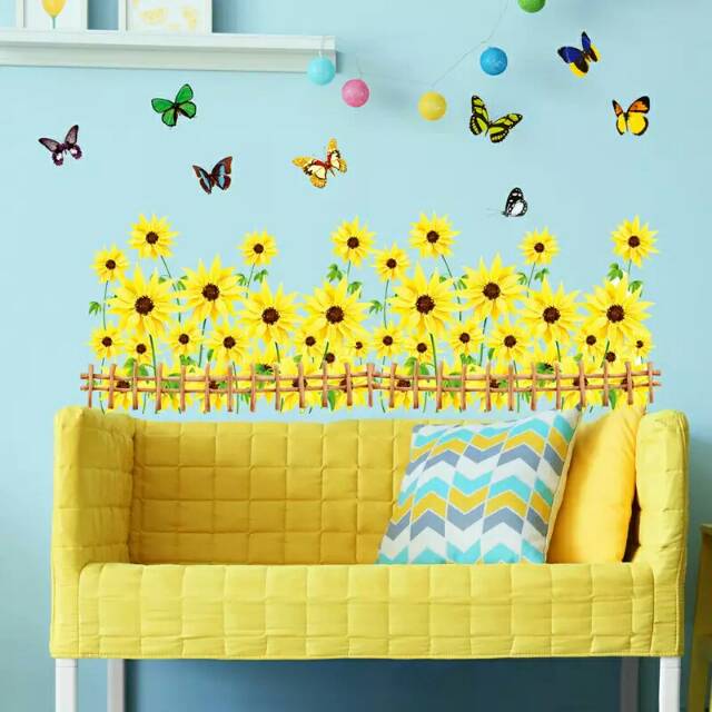 RELIZA WALL STICKER / STIKER DINDING BUNGA MATAHARI RUMPUT PAGAR SUN FLOWERS JM8277