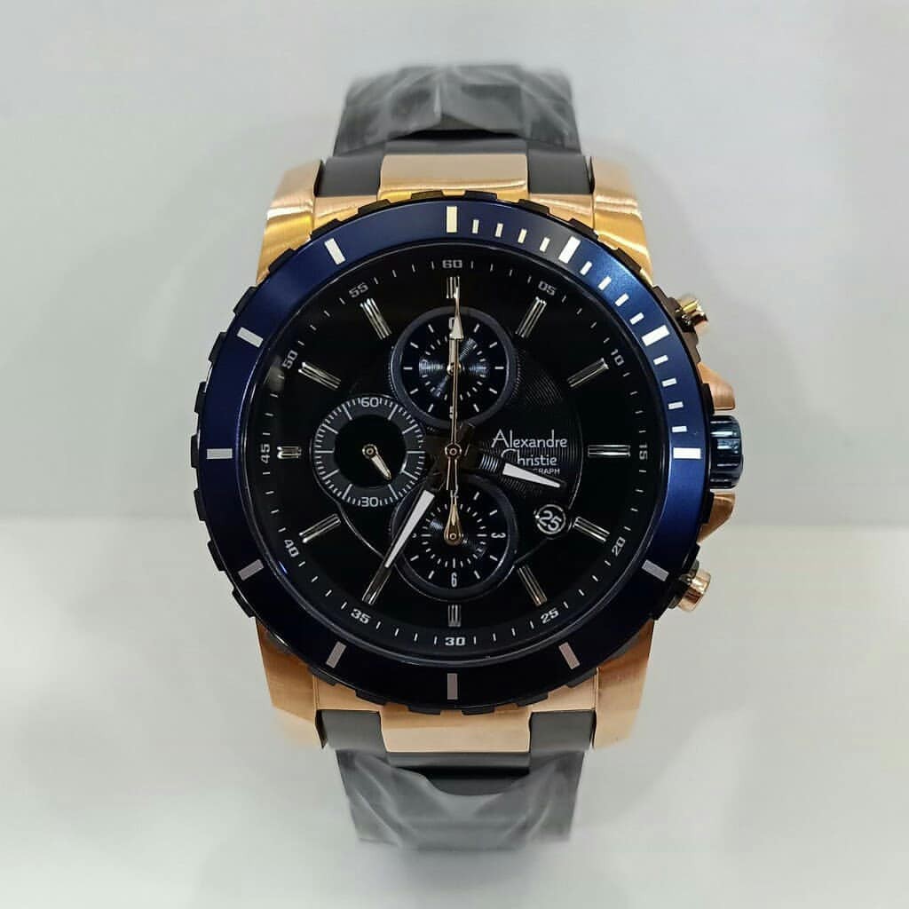 ALEXANDRE CHRISTIE ORIGINAL AC6141 HITAM ROSEGOLD LIST BIRU JAMTANGAN PRIA
