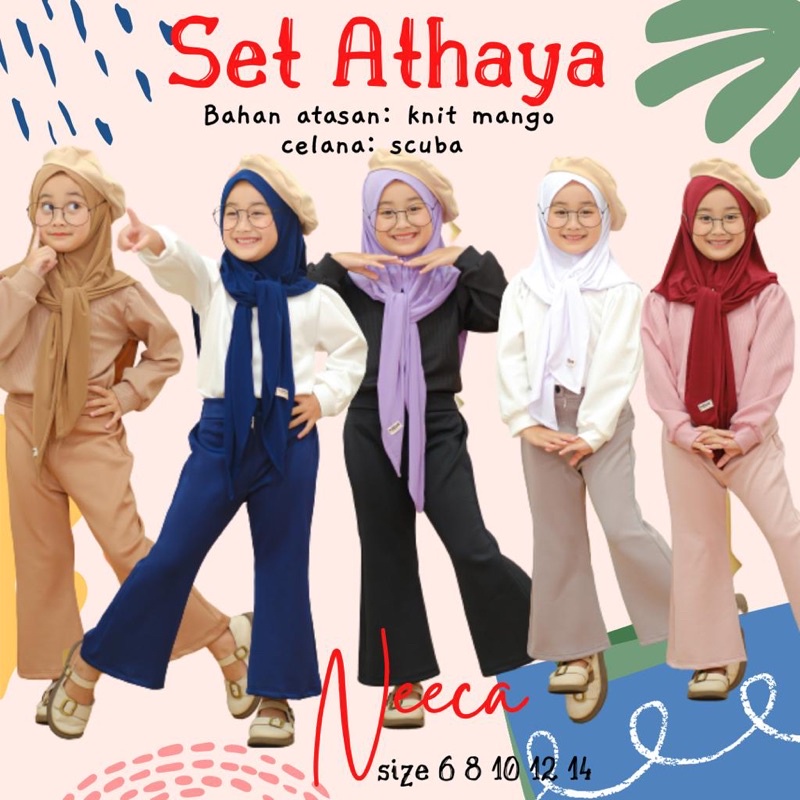 Set Ataya Setelan Anak Cewek Celana Cutbray Neeca Kiddos Junior Size 6 8 10 12 14 Tahun