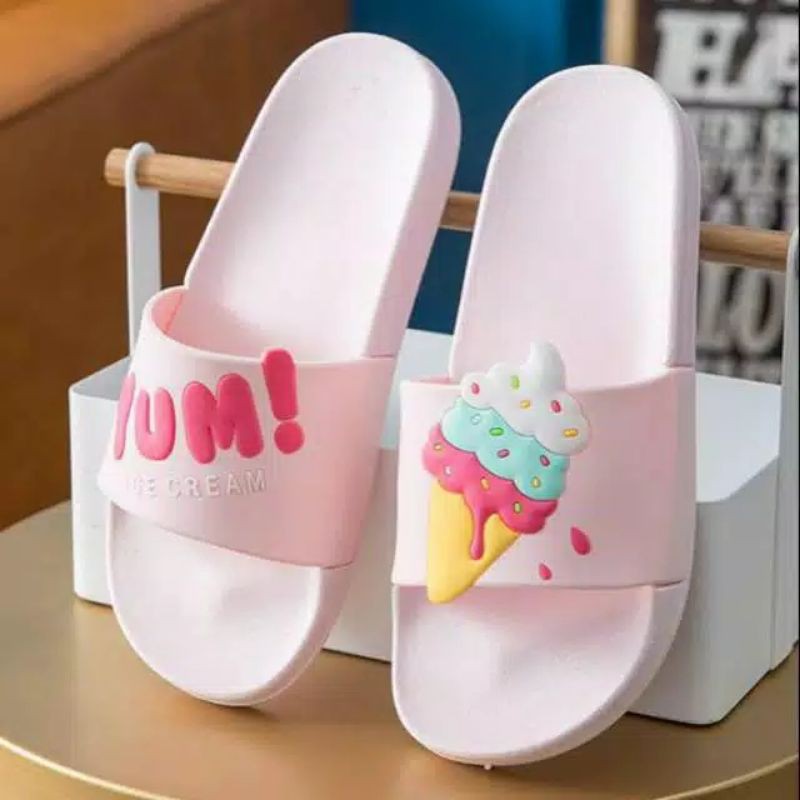 Sandal karet wanita / sendal slop wanita Motif YUMI ICE CREAM