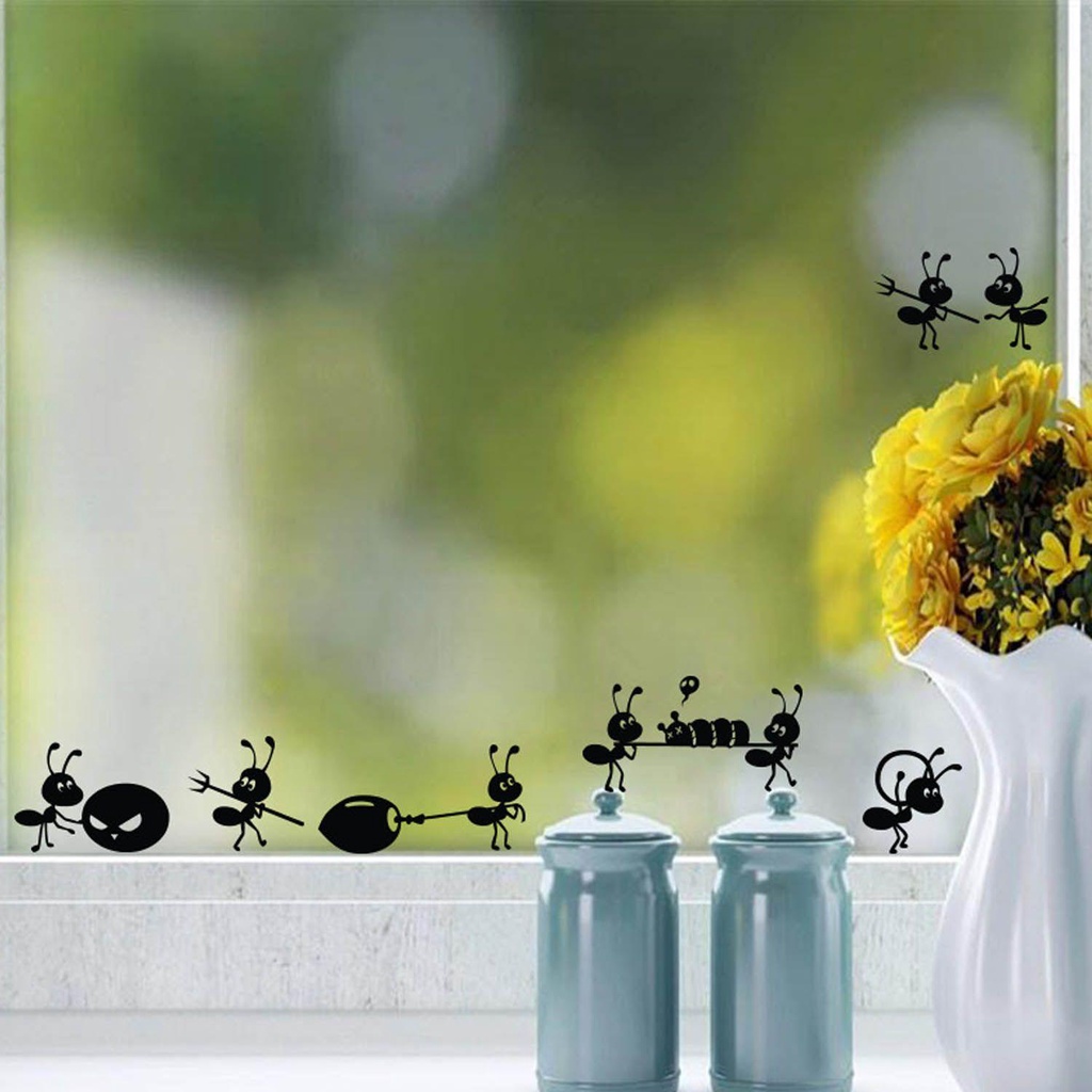 R-flower Wall Sticker Art Decals Kaca Jendela Dekorasi Rumah Semut Hitam Bergerak