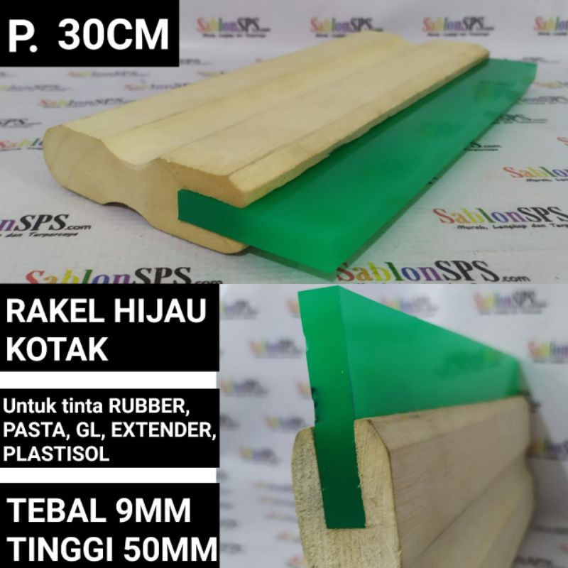 RAKEL SABLON HIJAU KOTAK 9X50MM SET GAGANG KAYU P. 30CM