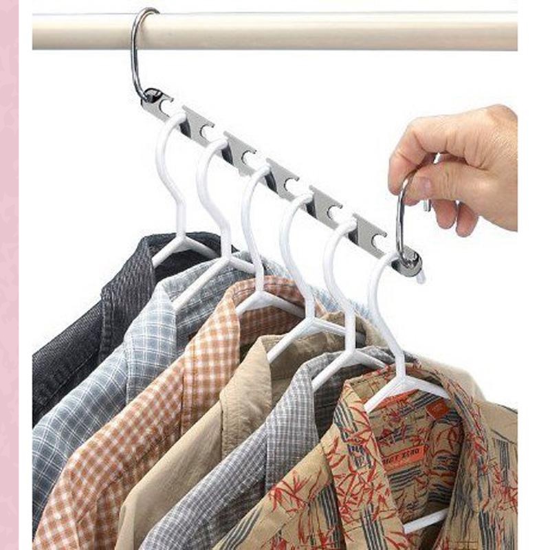 6pcs Stainless Iron Closet Hook Cloth Hanger Wardrobe Organizer Space Saver