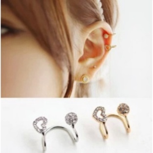 Anting Jepit Bentuk Bulat Hati Silver Beads - Subang Klip Warna Perak Emas Material Alloy - Anting K