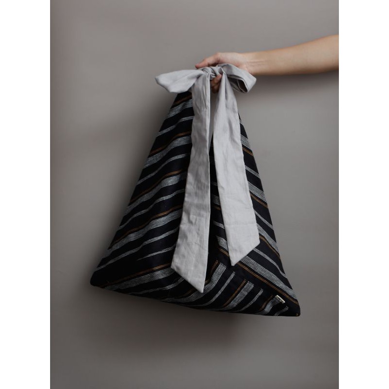 

Linen Origami Bow - black grey stripes