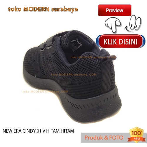 Sepatu anak sekolah sneakers velcro NEW ERA CINDY 01 V HITAM HITAM