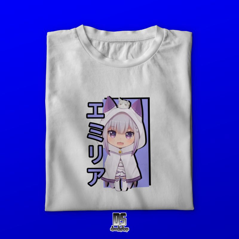 Kaos T-Shirt Anime Re Zero Emilia Putih / Hitam