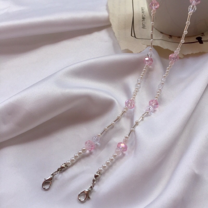 Pink Rose Diamond Mask Strap | Face Mask Holder