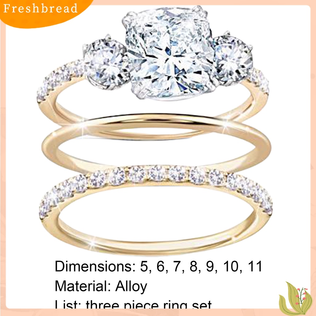 Terlaris 3Pcs/Set Ring Rhinestone Inlay Wear Resistant Alloy Women Finger Band for Wedding