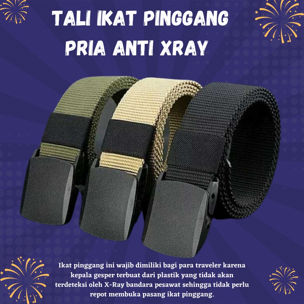 [BISA COD] Tali Ikat Pinggang Pria Anti Xray Plastik Automatic Warna Army  / Coklat / Hitam