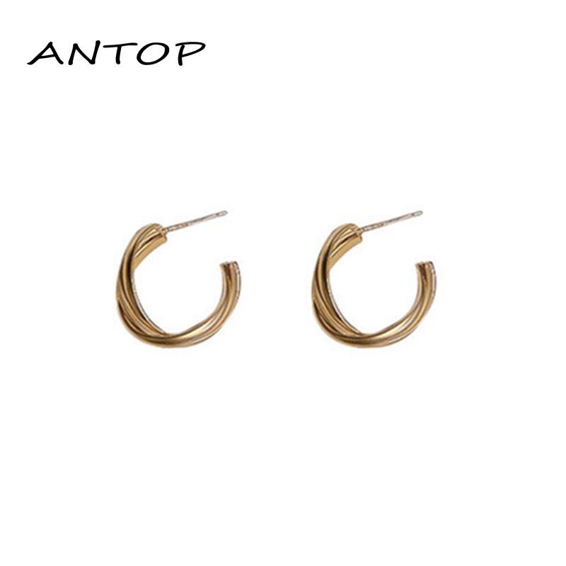 Anting Tusuk Gantung Temperament Bahan Metal Desain Geometri Gaya Simple Untuk Wanita