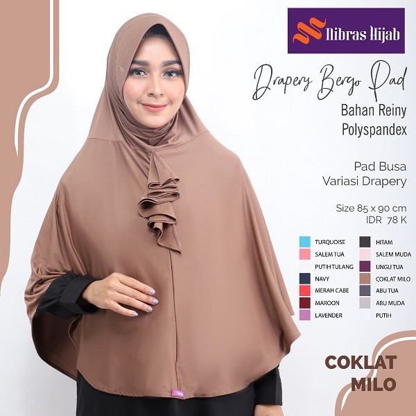 NIBRAS HIJAB DRAPERY BERGO PAD BAHAN REINY TEJAPOLYSPANDEX HIJAB PAD BUSA POLOS ELEGANT BERKUALITAS