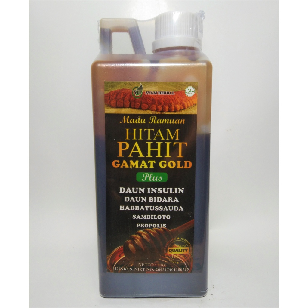 Madu Hitam Pahit Gamat Gold Syam Herbal 1000 Gram Plus Daun Insulin / Obat Diabet / Sariawan / Asam Urat