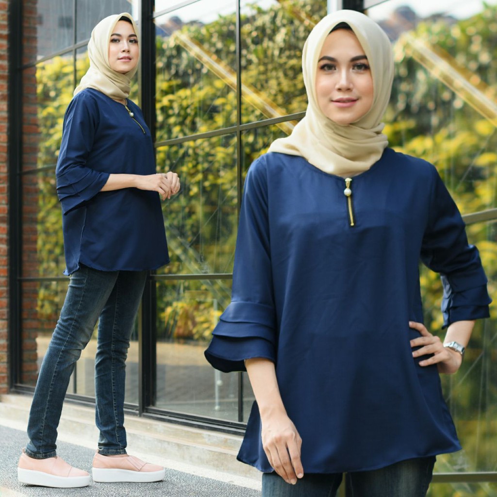 [Blouse Tina Var Warna SW] Blouse Wanita Balloteli Navy/Tosca