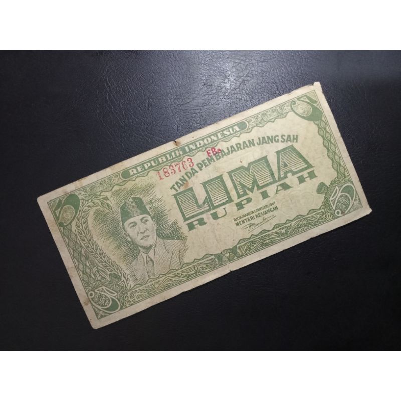 Uang Kuno 5 Rupiah Soekarno Seri ORI (Oeang Republik Indonesia) Tahun 1947