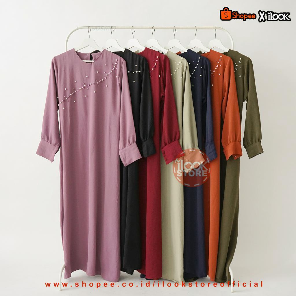 ilook | Syanas Dress | Dress Maxi Wanita | Gamis Mutiara | Gamis Lebaran 2023