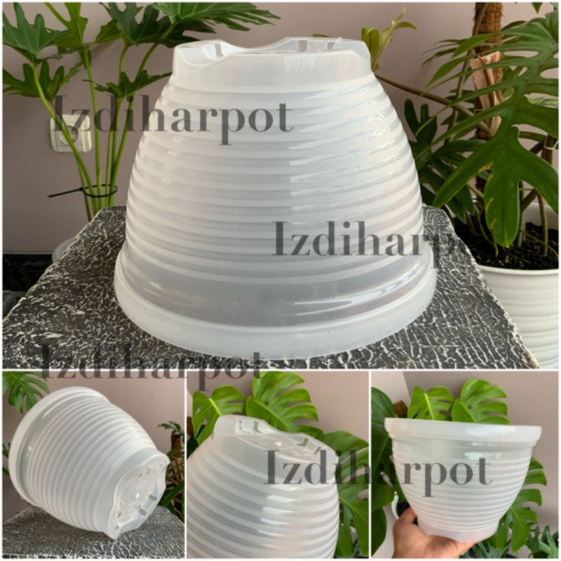 Pot bunga tanaman motif lebah bening transparan 24cm - nkt bening