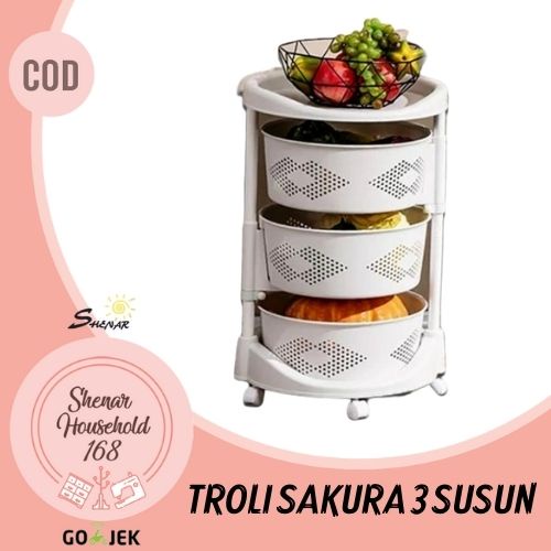 SHENAR, TROLI SAKURA 3 LAYER TROLI ASOKA 4 LAYER TROLI PEONY 5 LAYER DENGAN RODA TROLY SUSUN BULAT RAK DAPUR PLASTIK SUSUN TEMPAT PENYIMPAN MAKANAN SNACK BUAH SAYUR RUMAH TANGGA DAPUR KOTAK PENYIMPAN UNIK VIRAL TROLLEY (BISA COD)