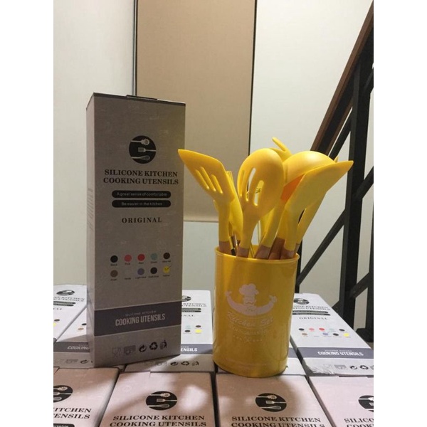 Spatula Silicone Yellow |Sutil Silikon Set 11pc Kuning | Sutil Anti Lecet