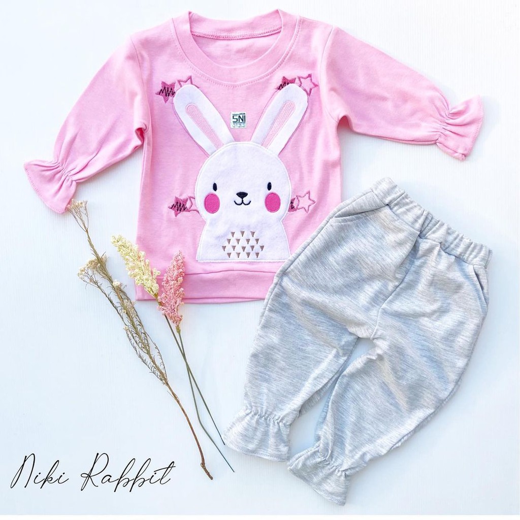 NIKI Rabbit Setelan Baju Anak Bayi Perempuan Cewek Berkualitas Lucu Murah Lembut Babeebabyshop