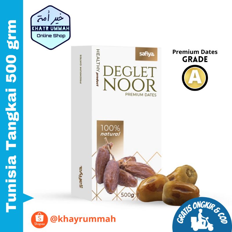 

Kurma Tunisia Tangkai Safiya 500 gr Deglet Nour / Deglet Noor Premium Natural Dates Tunisia & Algeria Manis Legit Lembut