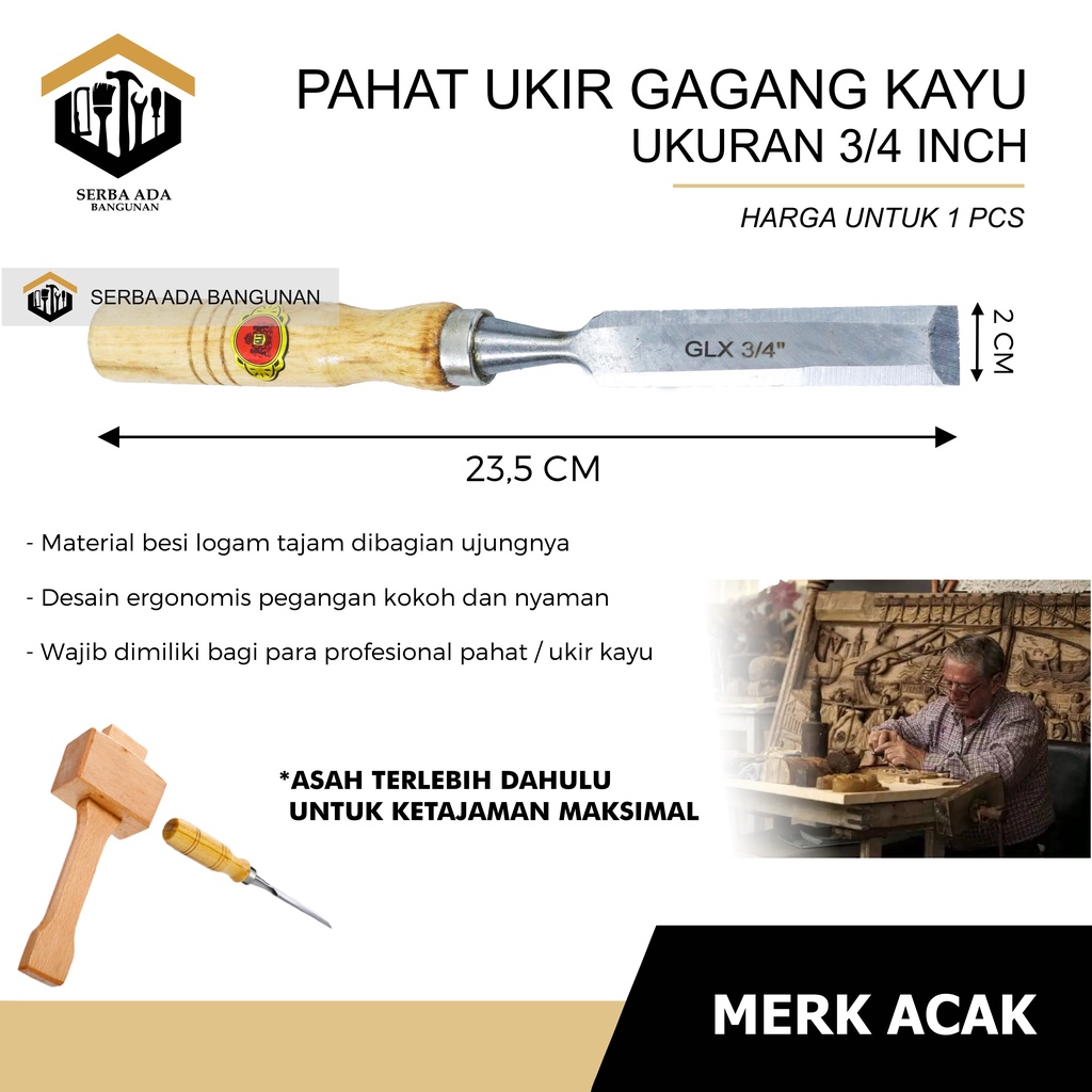 PAHAT KAYU GAGANG 1/2 1 3/4 INCH / ALAT UKIR TATAH SERBAGUNA PERTUKANGAN TERMURAH MEMAHAT MENGIKIS