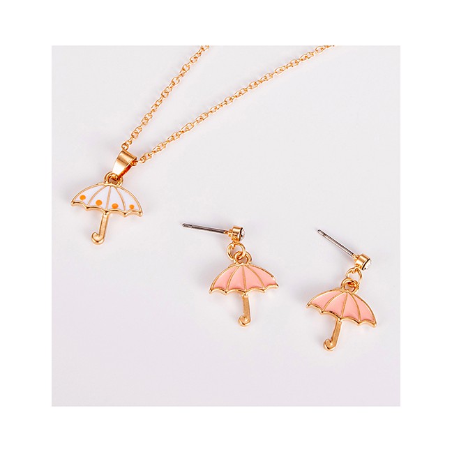 LRC Perhiasan Set Fashion White + Pink Alloy Umbrella Necklace F59173