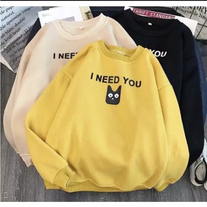 SWEEPER - TERLARIS BASIC SWEATER I NEED YOU PRIA &amp; WANITA M-XL BAHAN FLEECE