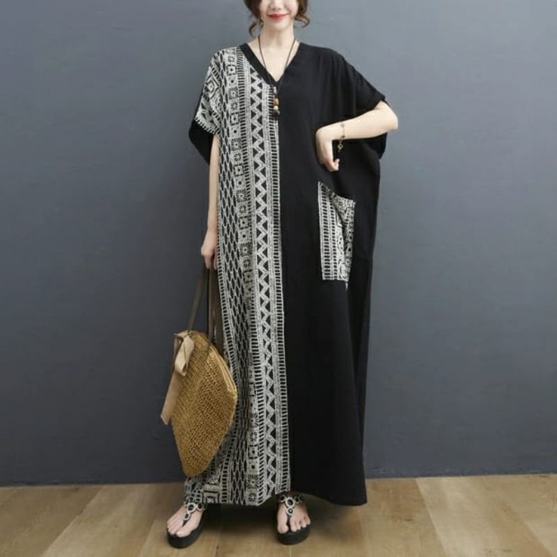 MDLV ~ 91981# Homewear Maxi Dress Maxi Dress Jumbo Import