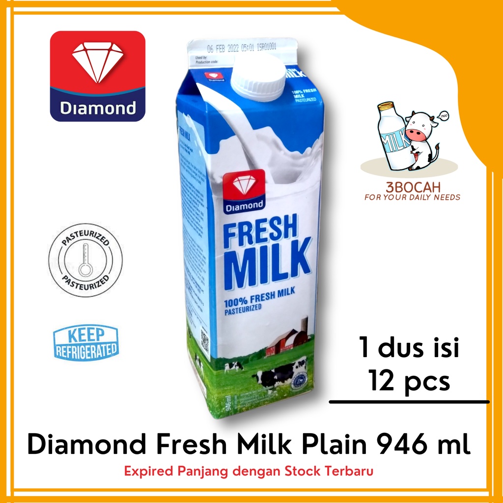 

Diamond Fresh Milk Plain 946 ml per karton grosir 1 dus