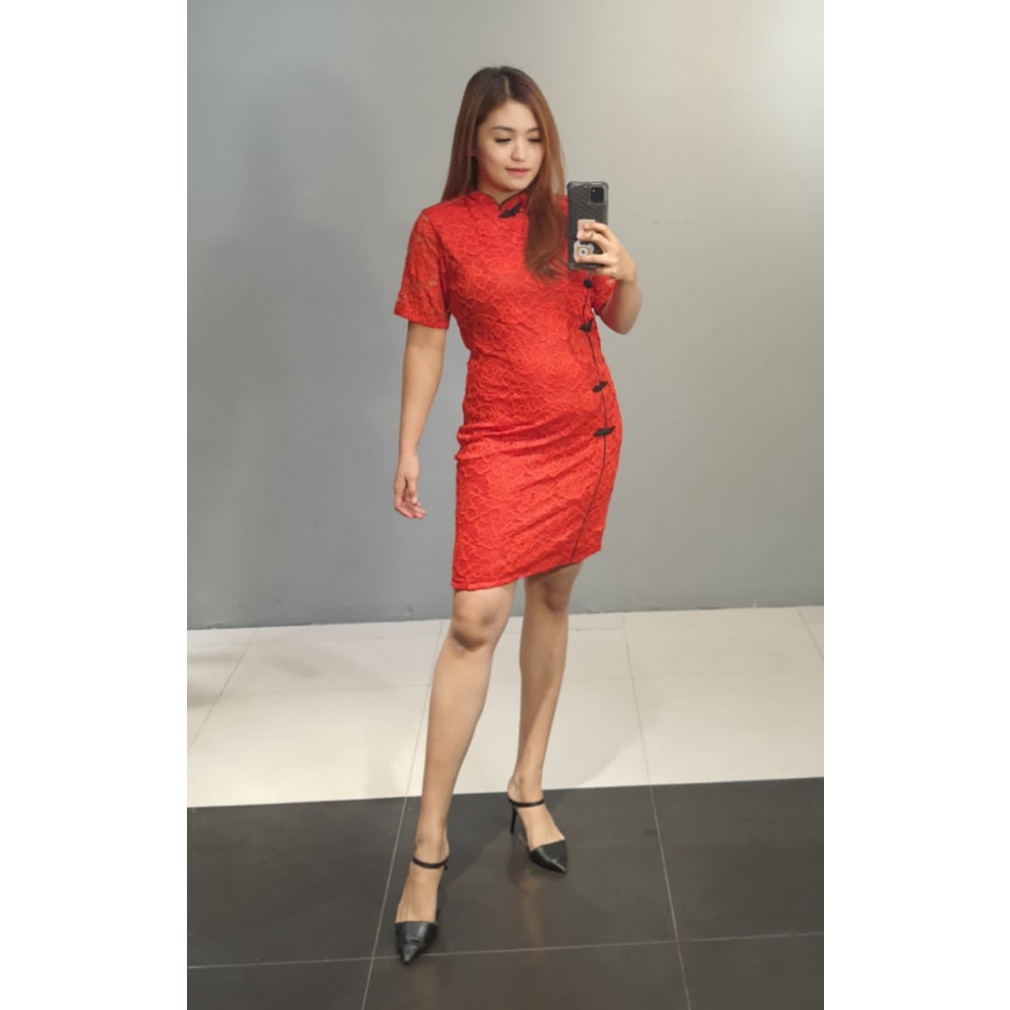 Cheongsam Shanghai Brokat - MiniDress Imlek Sincia Qibao Sangjit DL11