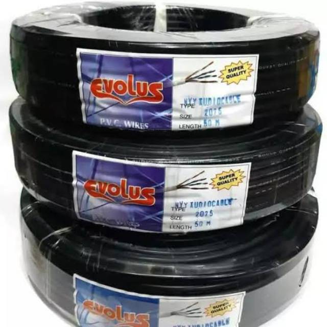 Kabel Listrik / Audio Evolus 2x0,75 50 Meter serabut (RANDOM Hitam&amp;putih)