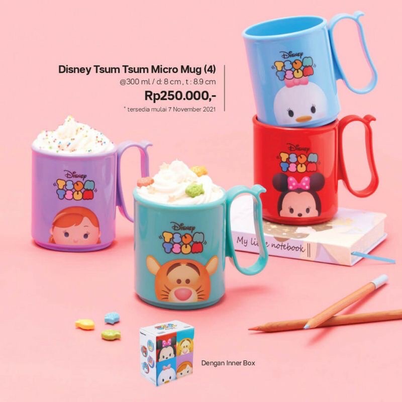 Tupperware tsum micro mug set (4pcs) disney Tsum tsum mug