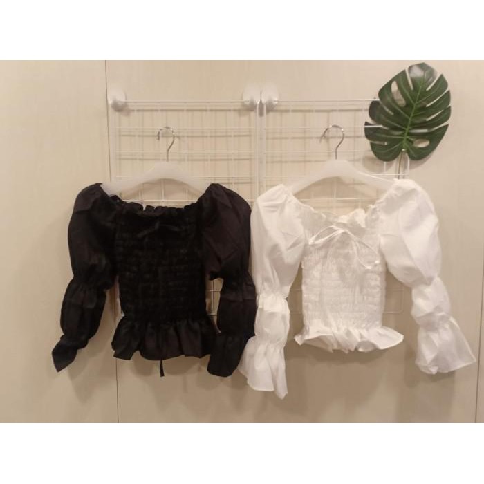 fikashop000 BAJU WANITA MODEL SABRINA WARNA POLOS FASHION BAJU KOREA EVS-008 KATUN - Hitam