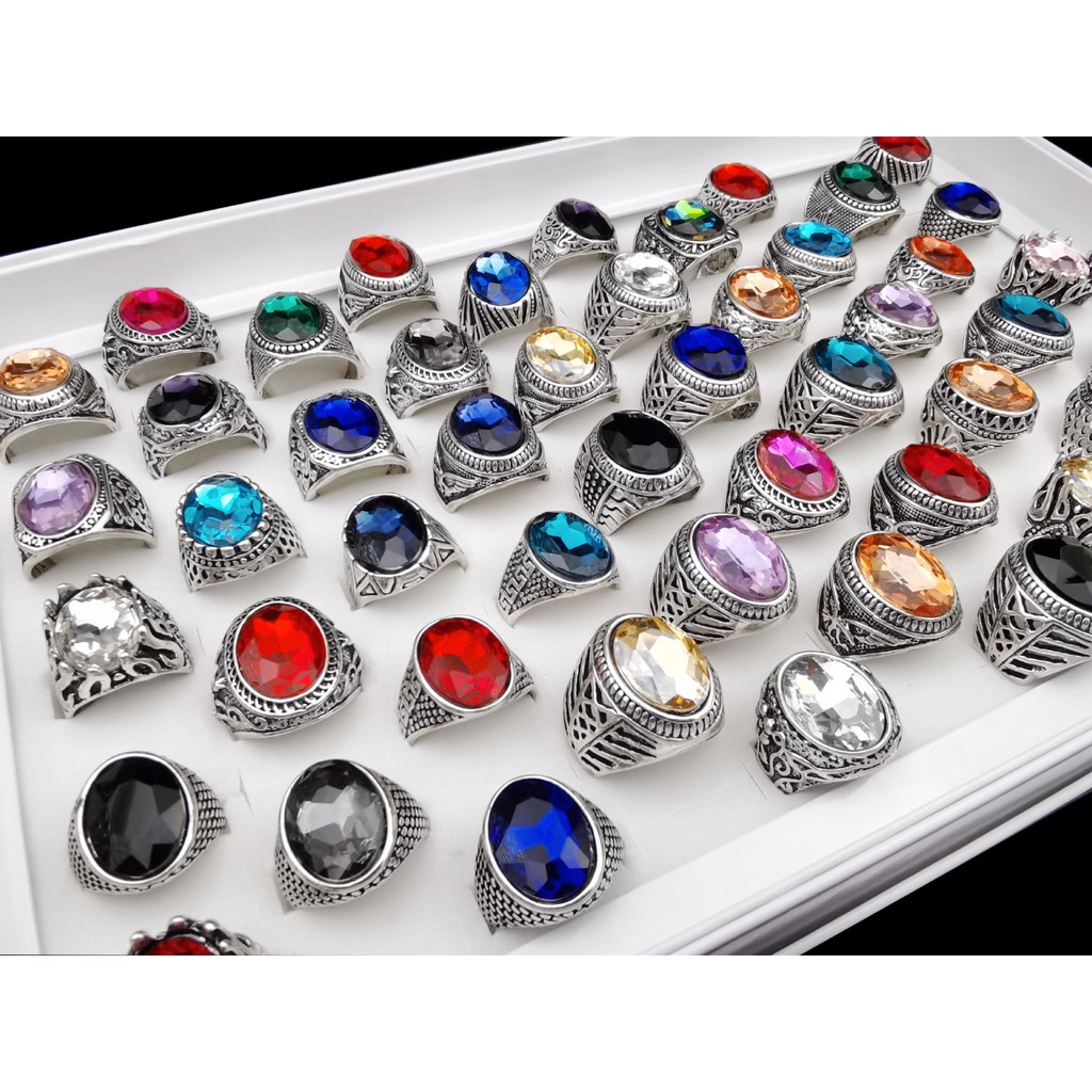 Ruby Sapphire Diamond Ring Accessories Personality Hip Hop Retro (Mixed color and code)