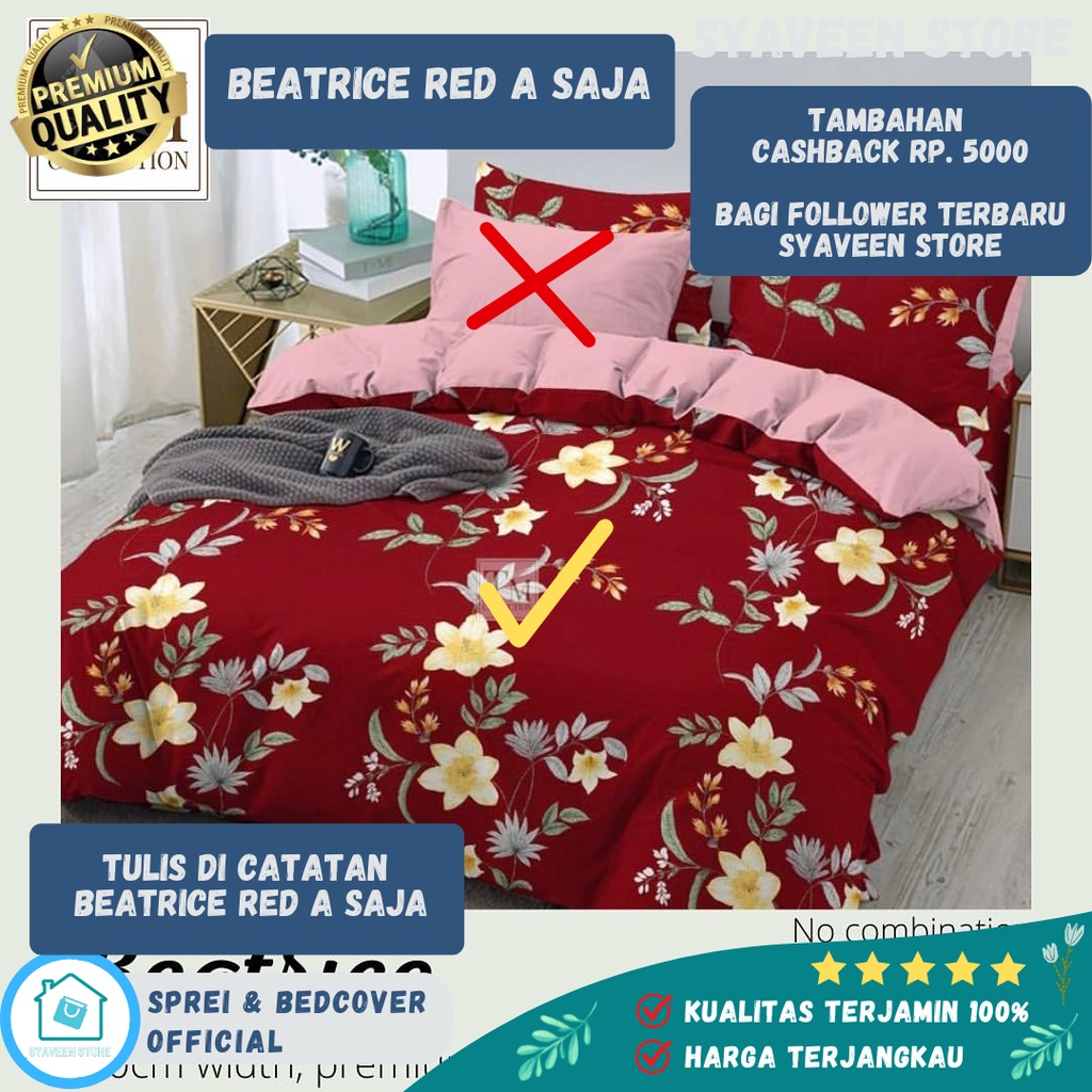 Sprei Sarung Bantal Guling Tidur Set Seprei Homemade 90x200 Single 100x200 Seprai 120x200 Sprey 160x