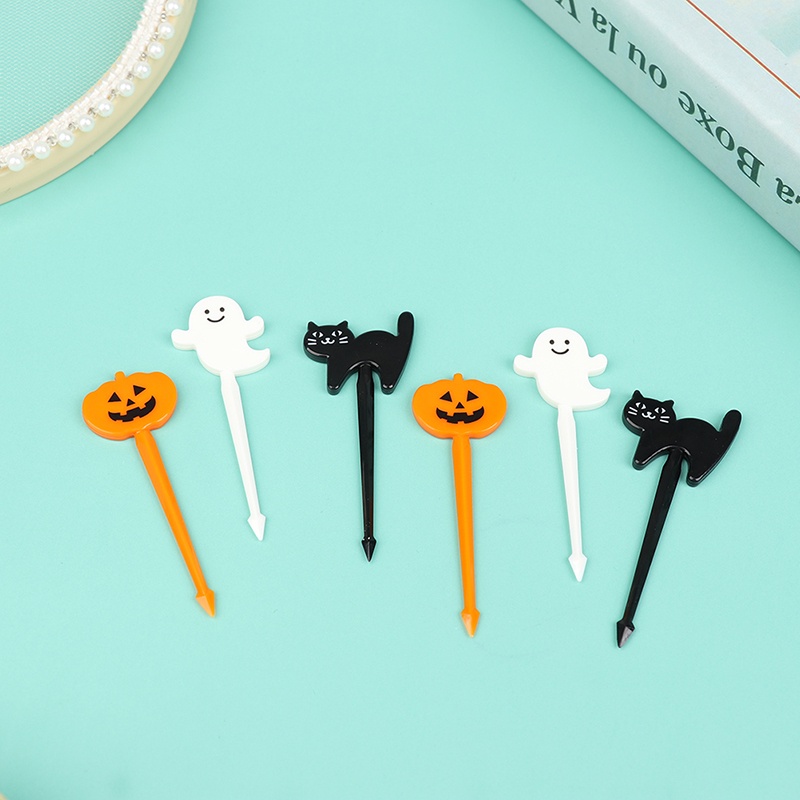 6 Pcs Tusuk Gigi Mini Desain Kartun Halloween Untuk Makanan Ringan Buah Kue Dessert