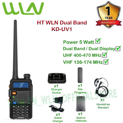 PAKET STANDART HT WLN KD-UV1 DUAL BAND (UHF-VHF) DAYA 5 WATT