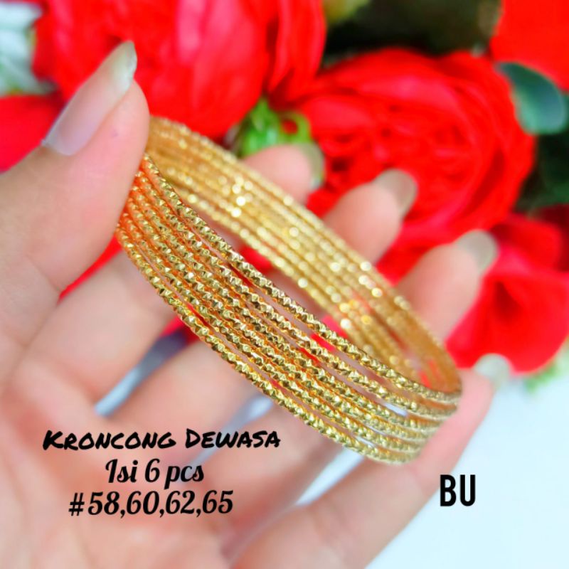 gelang tangan keroncong isi 6 perhiasan wanita titanium gold