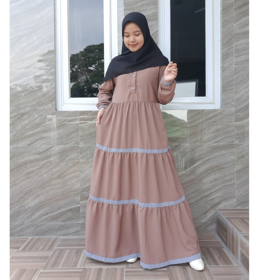 Gamis Wolfis Susun Kombinasi/ Gamis Wolfis Kancing Susun