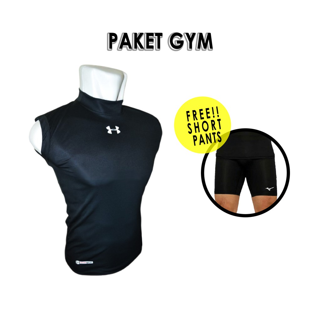 PAKET GYM! MANSET BAJU LEKBONG DAN SHORTPANTS MANSET BASELAYER CELANA PENDEK