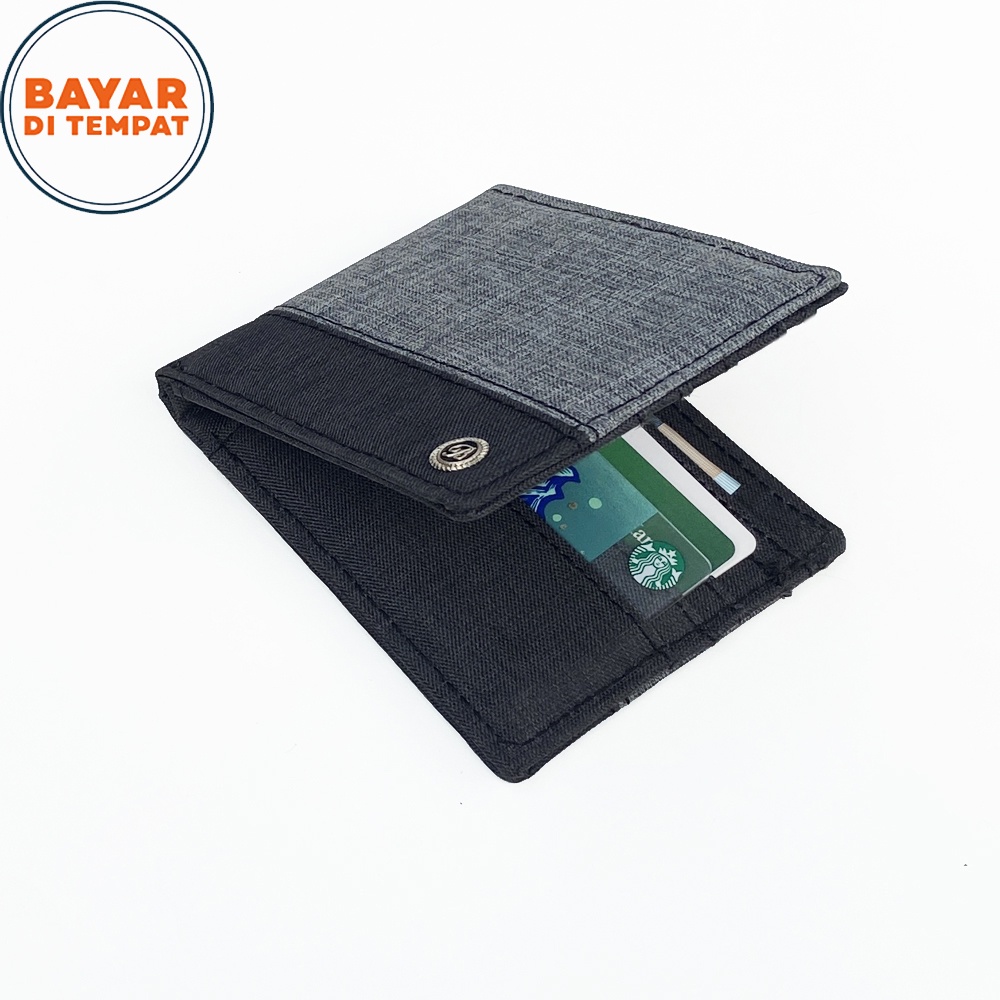 Free  Shipping!! Dompet Kanvas  Pendek Lipat Dua Dompet Pria dan Remaja Model Exclusive GB-362 Dompet 3/4 Lipat Dua Kombinasi Warna GREY BLACK + BONUS BOX