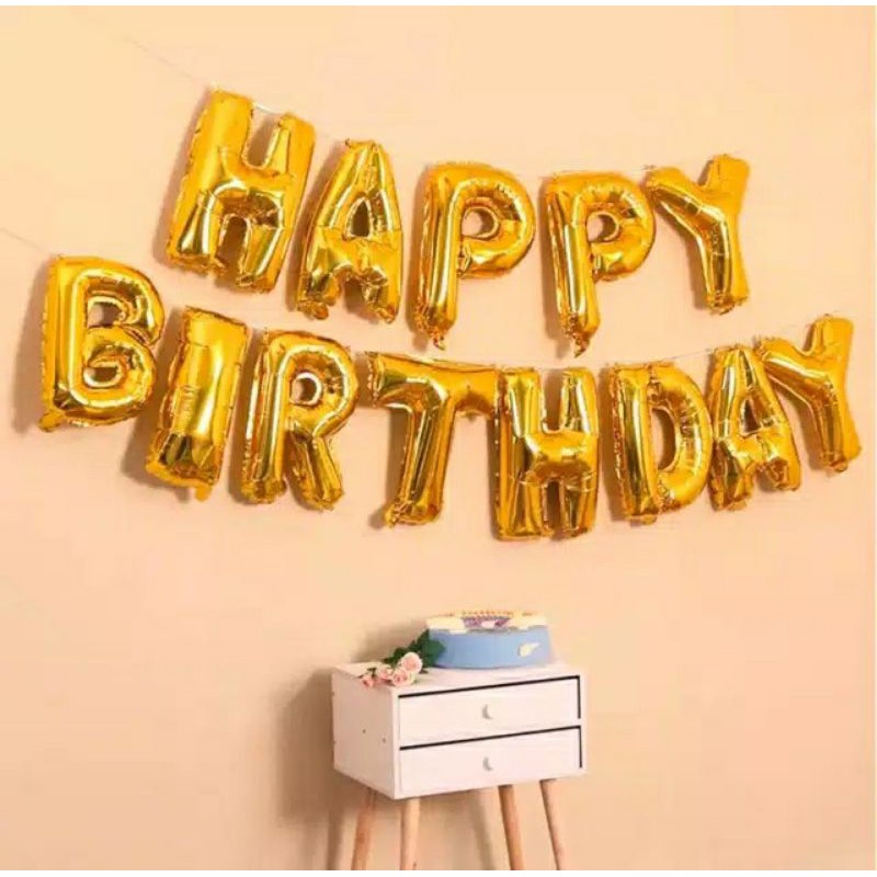 Balon Foil Happy Birthday Set Balon Huruf tulisan Happy Brithday 13 Huruf uk 40cm