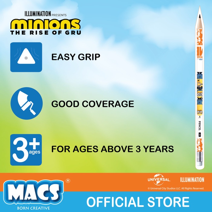 

TULIS-ALAT- FUN BUNDLE MACS 2B PENSIL SEGITIGA HITAM MINION DAN MAGIC GLUE STICK -ALAT-TULIS.