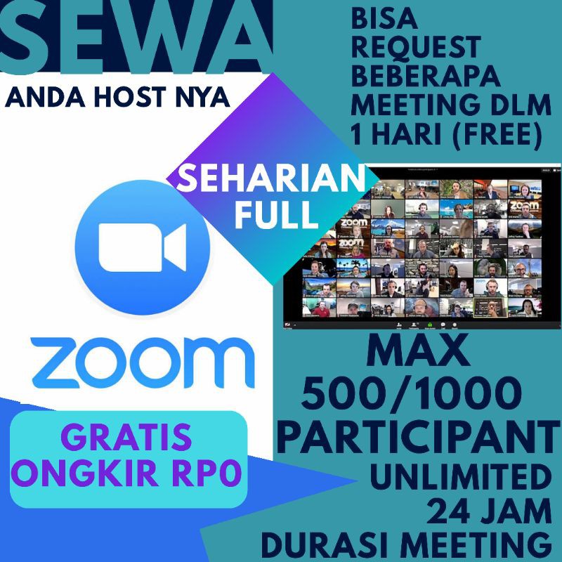 Sewa Zoom Meeting PRO 500 - 1000 peserta harian | Zoom premium Terpercaya Lancar Termurah