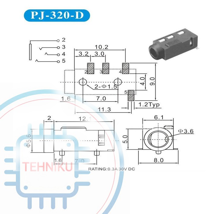 3.5mm jack Female Audio Connector 4 Pin DIP Headphone Jack Socket PJ-320A PJ320A Audio Interface