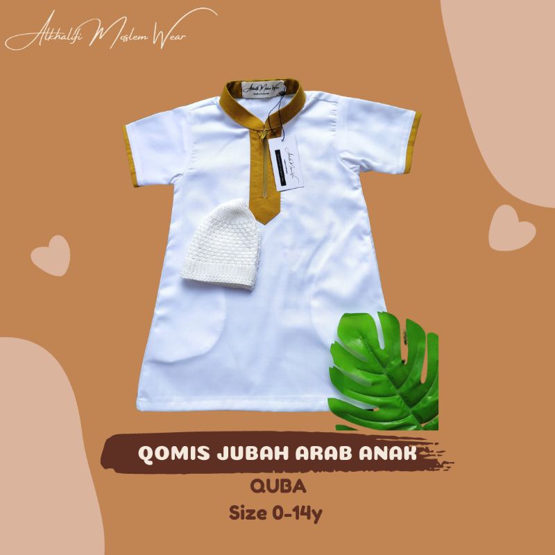 Terbaru - Qomis Koko Gamis Jubah Arab QUBA PUTIH LIST GOLD - Koko bayi aqiqah by Alkhalifi