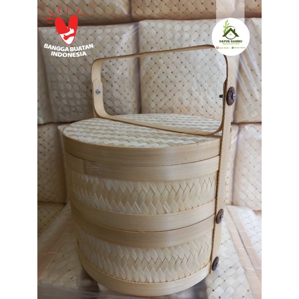 Rantang Bambu Bulat/Tenong Bambu Diameter 30 Susun 2/Hampers Bambu tenong