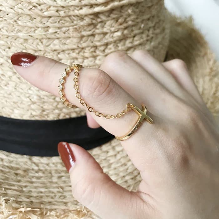 Grosir (SSC) Dear Me - Croix Ring 925 Sterling Silver 14K Gold Plating Crystal Cincin Wanita Kristal